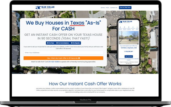 Instant Offer Engine Real Estate Wholesale Website Texas