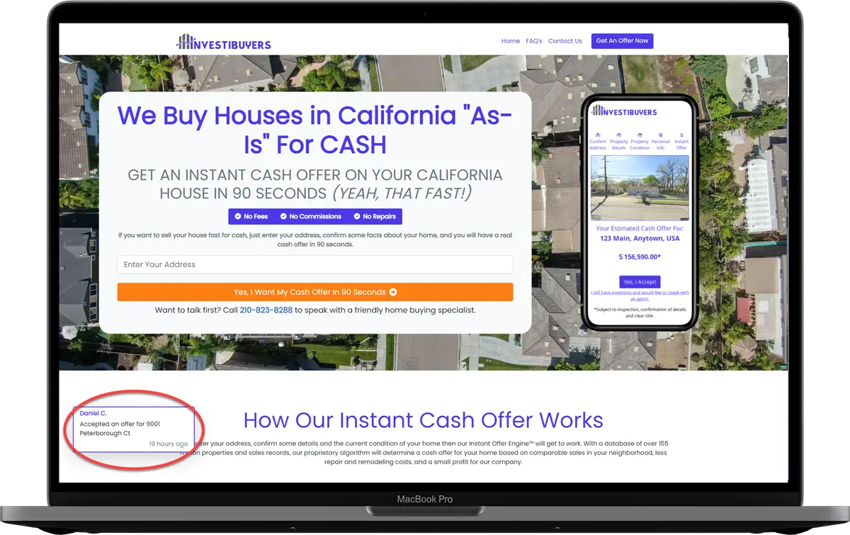 Real Estate Investor Website with Social Proof Popup