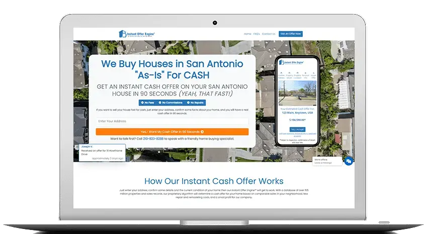 Instant Offer Engine Real Estate Investor Website Home Page